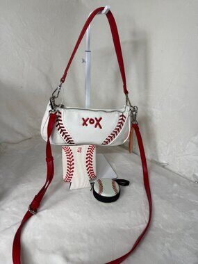 Betsy Johnson Baseball Stitch Shoulder Bag with Accessories